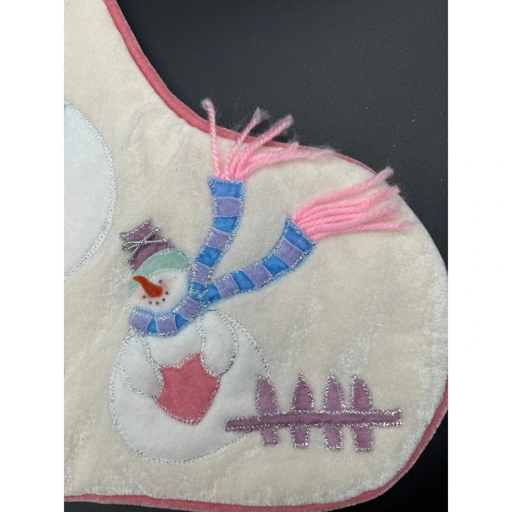 Babys‎ First Christmas Snowman Stocking Plush Velvet Pink Blue White 17